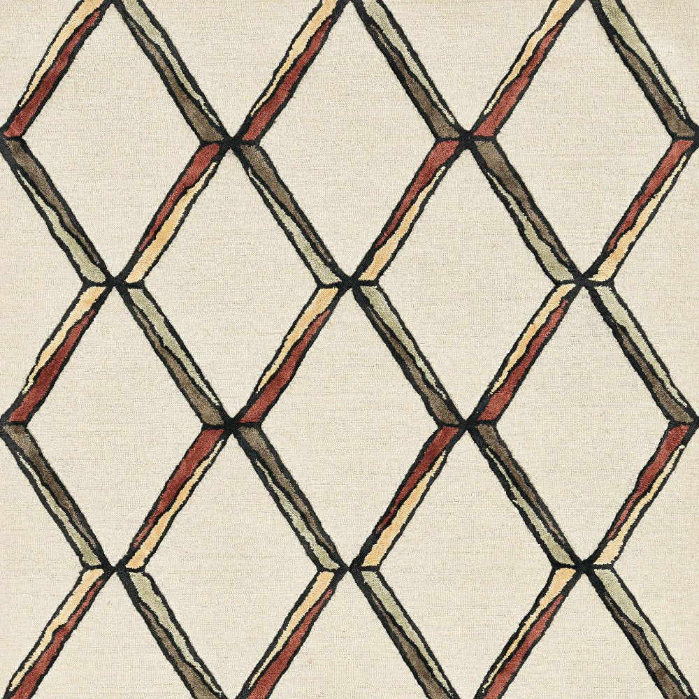 12' X 15' Beige Rust And Gold Wool Geometric Hand Tufted Area Rug
