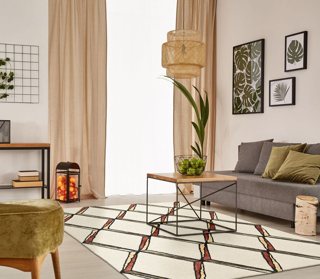12' X 15' Beige Rust And Gold Wool Geometric Hand Tufted Area Rug