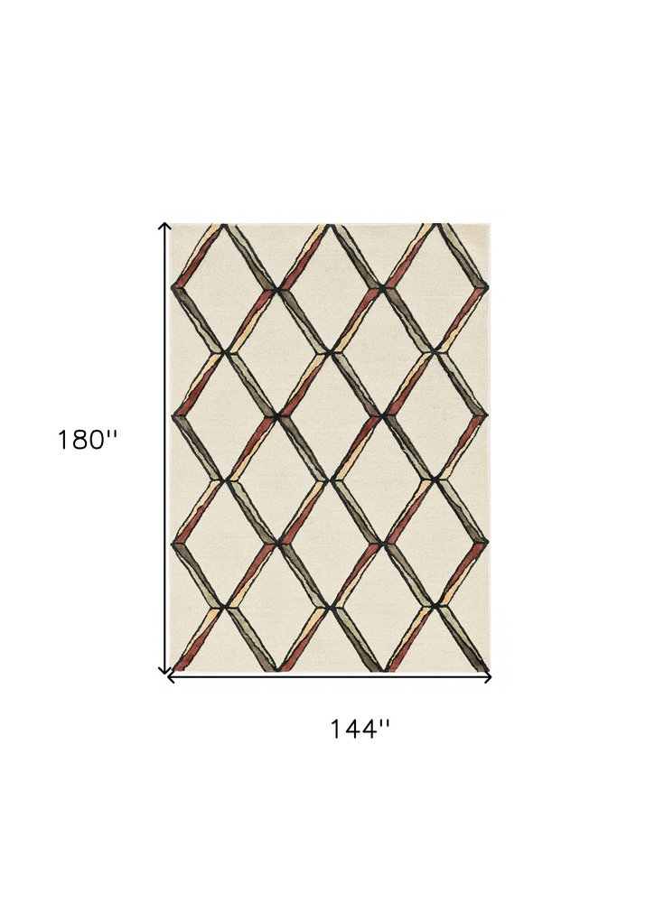 12' X 15' Beige Rust And Gold Wool Geometric Hand Tufted Area Rug