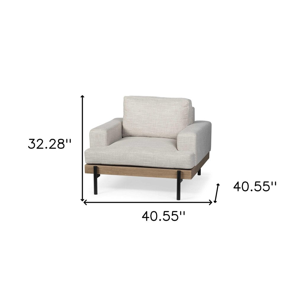 41" Cream and Black Fabric Arm Chair