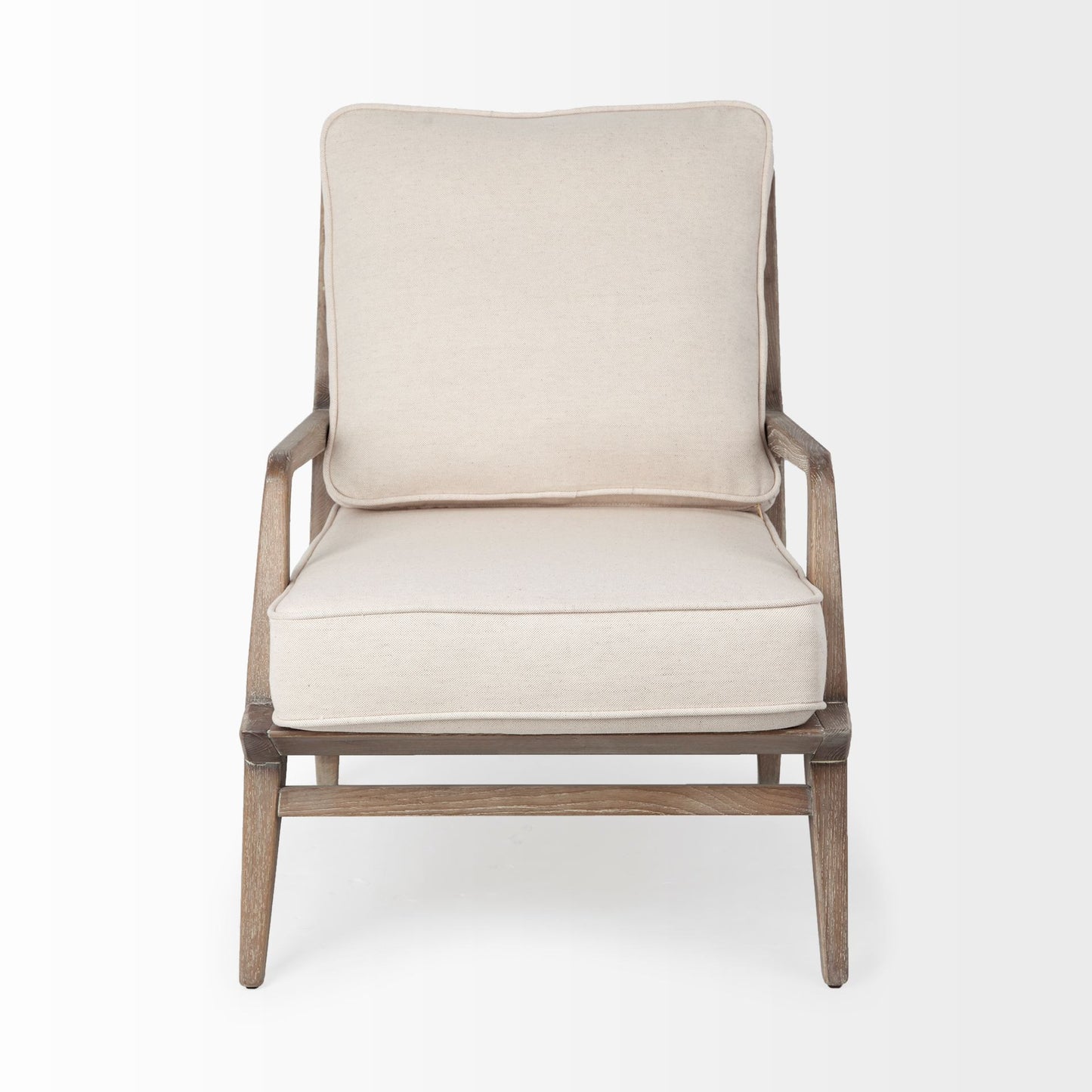 24" Ivory and Brown Fabric Arm Chair