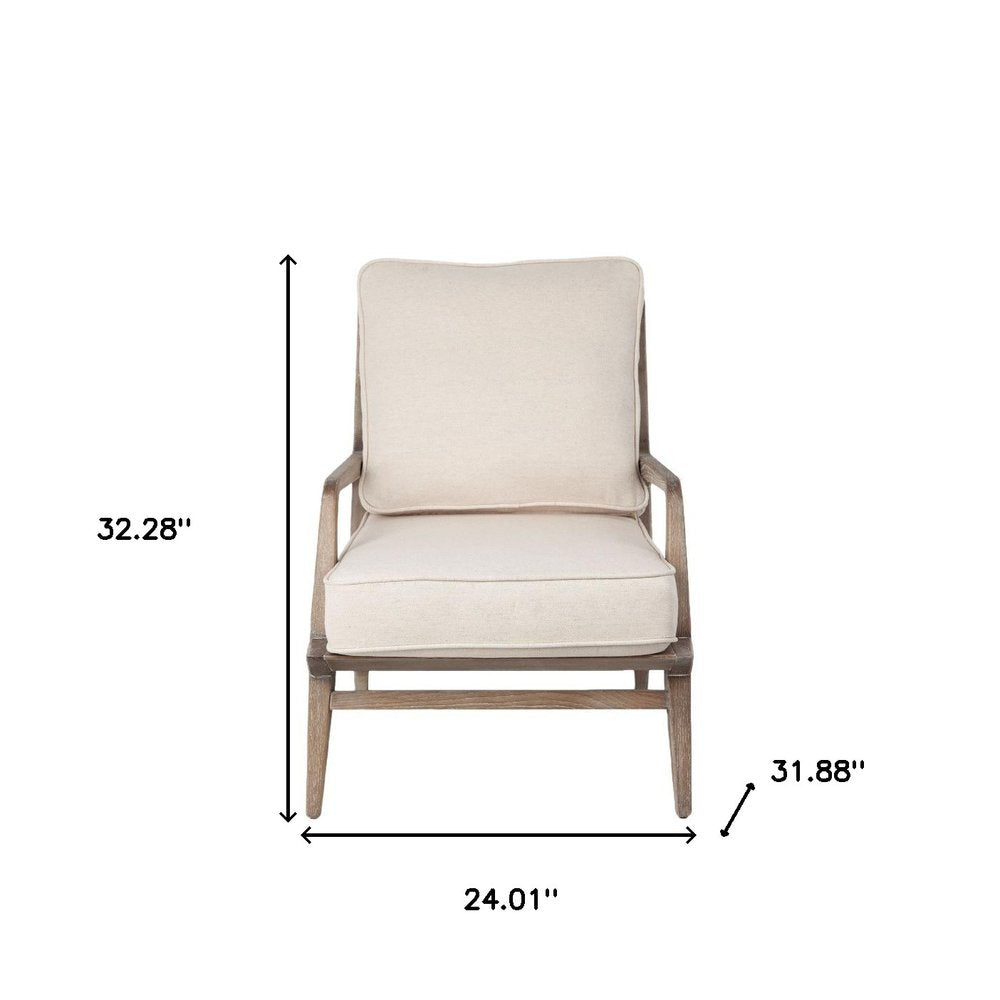 24" Ivory and Brown Fabric Arm Chair