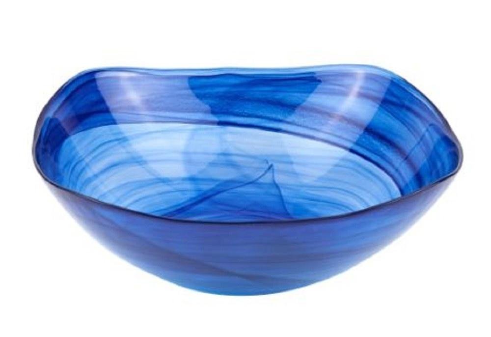 10" Modern Soft Square Blue Swirl Glass Bowl