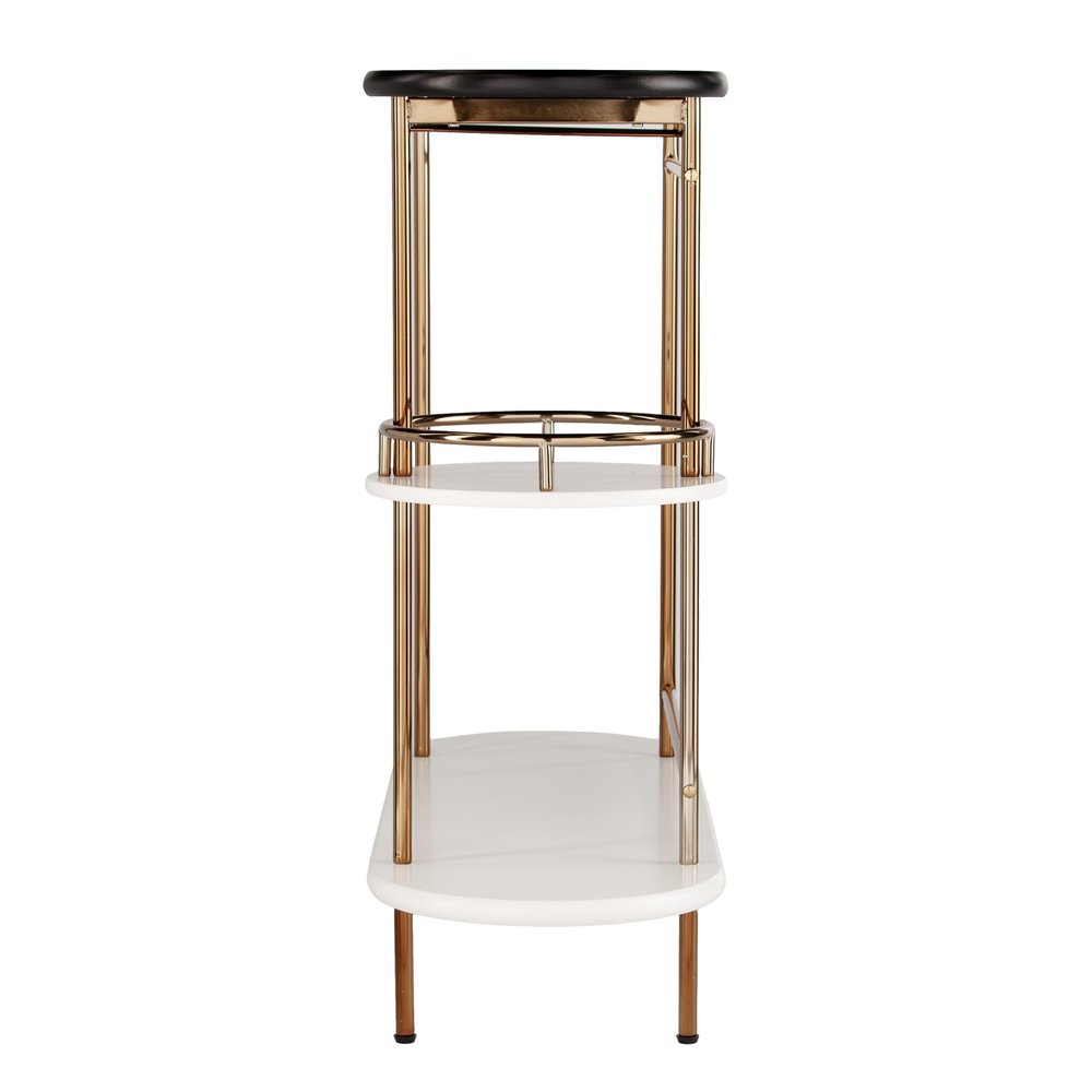 Gold Black and White Metal Oval Bar Cart With Wine Storage