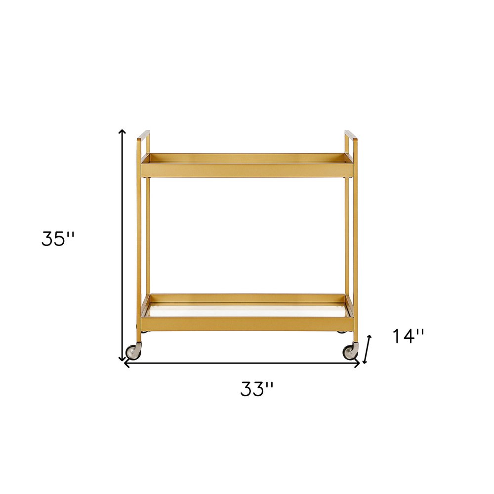 Brass Steel And Glass Rolling Bar Cart