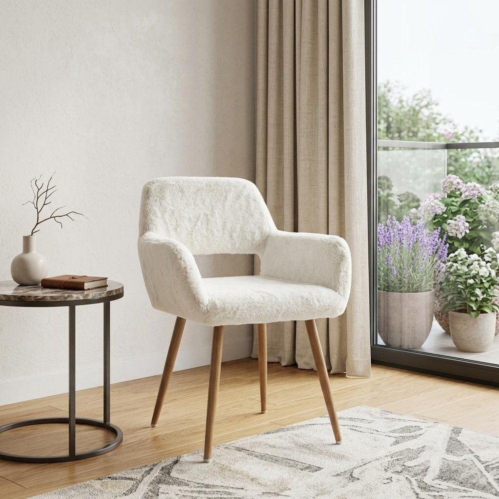 23" White and Brown Faux Fur Arm Chair