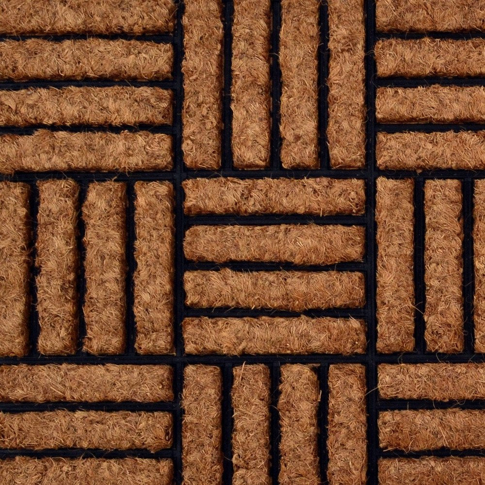 18" X 30" Beige and Black Rubber and Coir Outdoor Door Mat