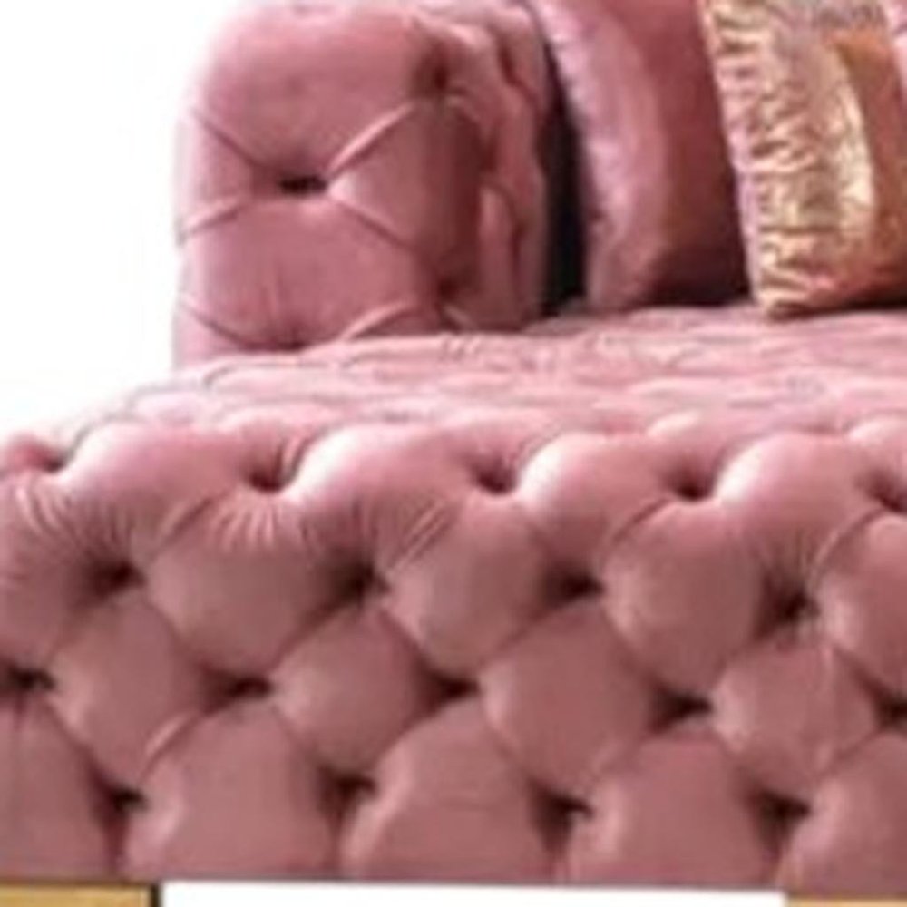 Tufted Pink Velvet Modular U Shaped Sofa and Chaise Sectional With Toss Pillows