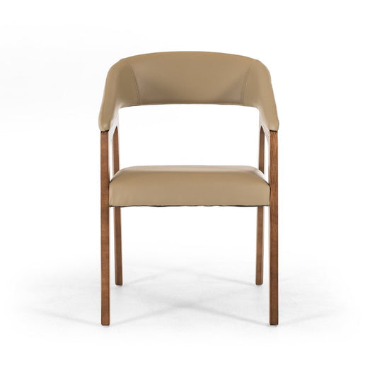 Taupe and Brown Upholstered Faux Leather Curved Back Dining Arm Chair