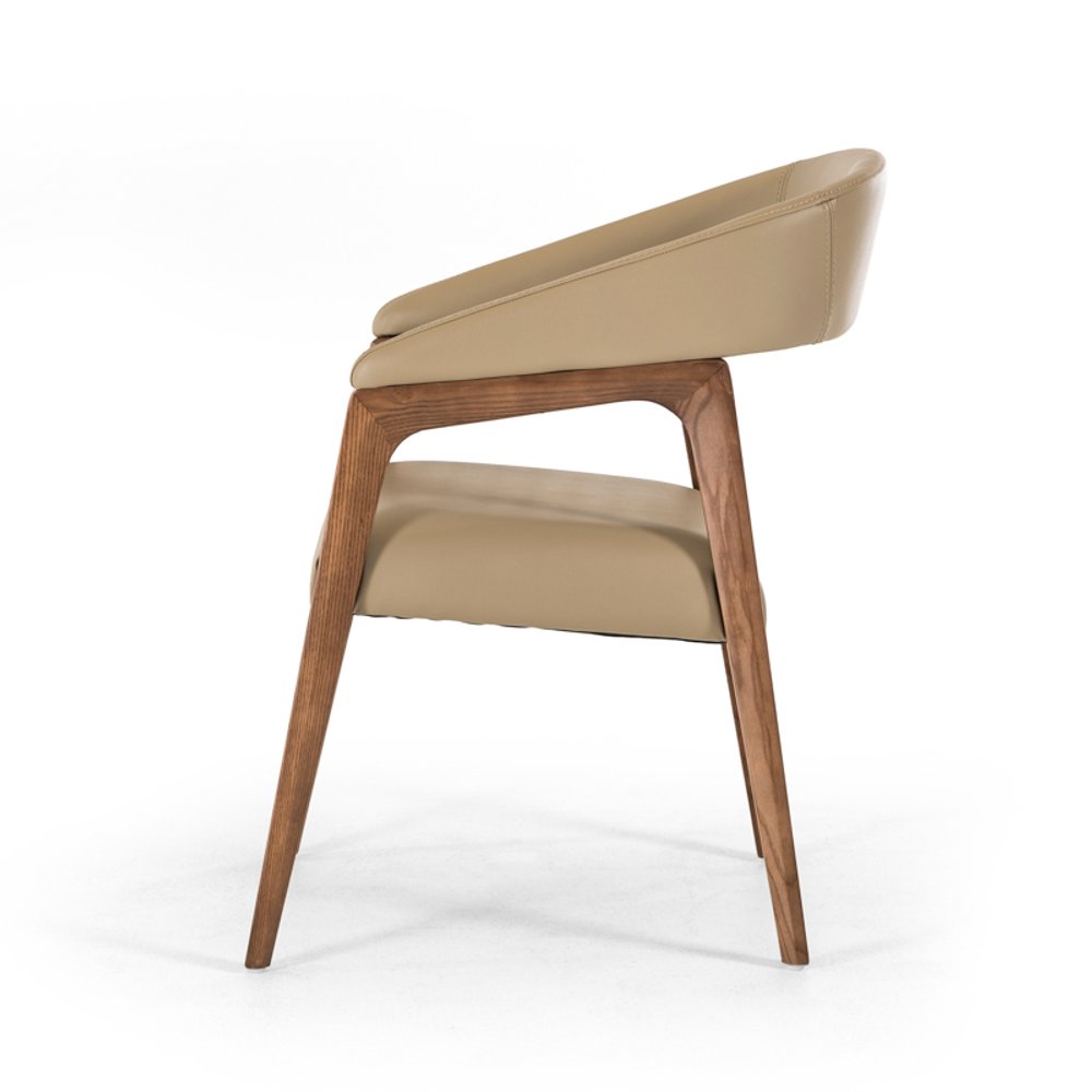 Taupe and Brown Upholstered Faux Leather Curved Back Dining Arm Chair