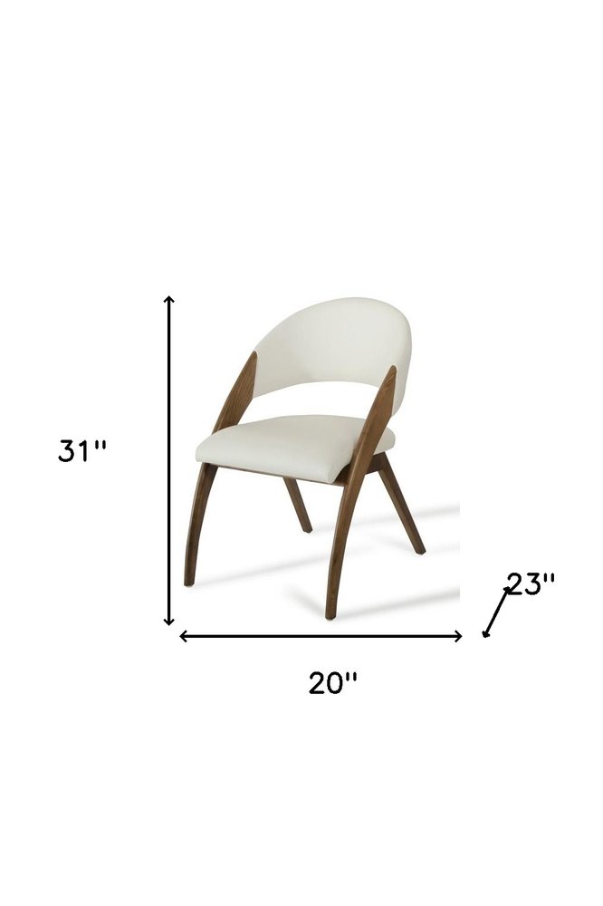 Set of Two Cream and Brown Upholstered Faux Leather Open Back Dining Arm Chairs