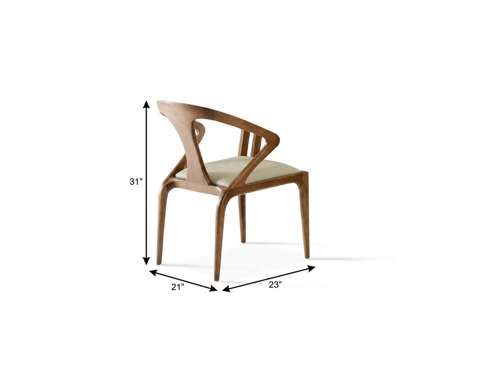 White and Brown Upholstered Faux Leather Curved Back Dining Arm Chair