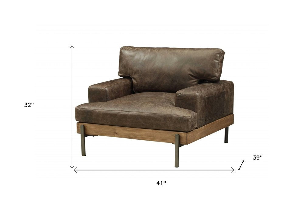 41" Chocolate and Gray Faux Leather Chair and a Half