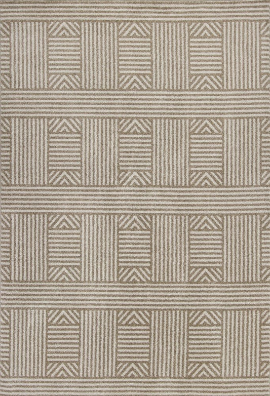 7' X 9' Beige And Ivory Geometric Indoor Outdoor Area Rug