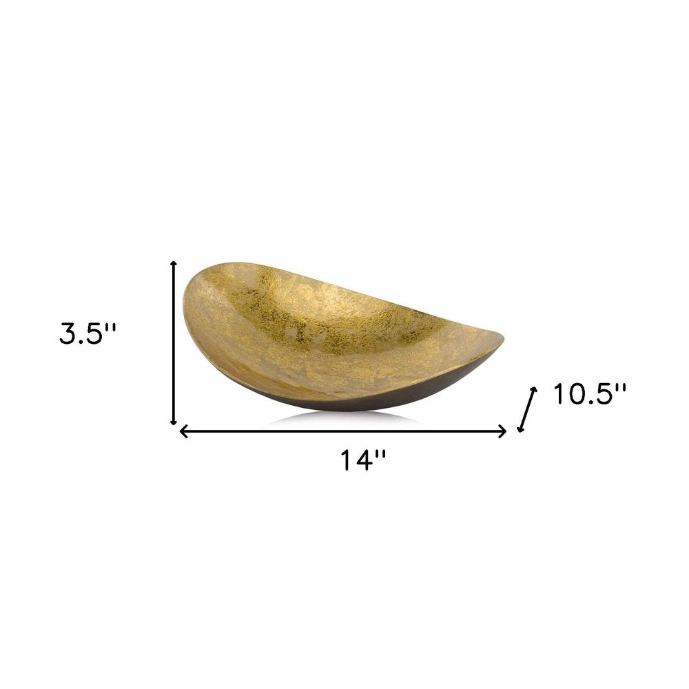 11" Gold and Bronze Aluminum Oval Centerpiece Bowl
