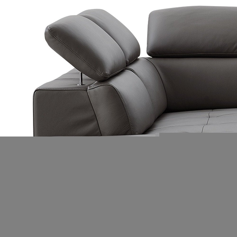 Dark Gray Genuine Leather L Shaped Two Piece Sofa and Chaise Sectional