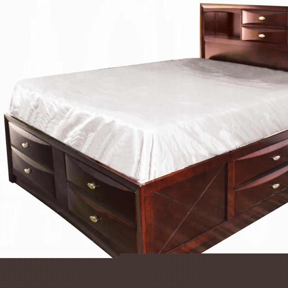 Espresso Wood Full Bed Frame With Drawers