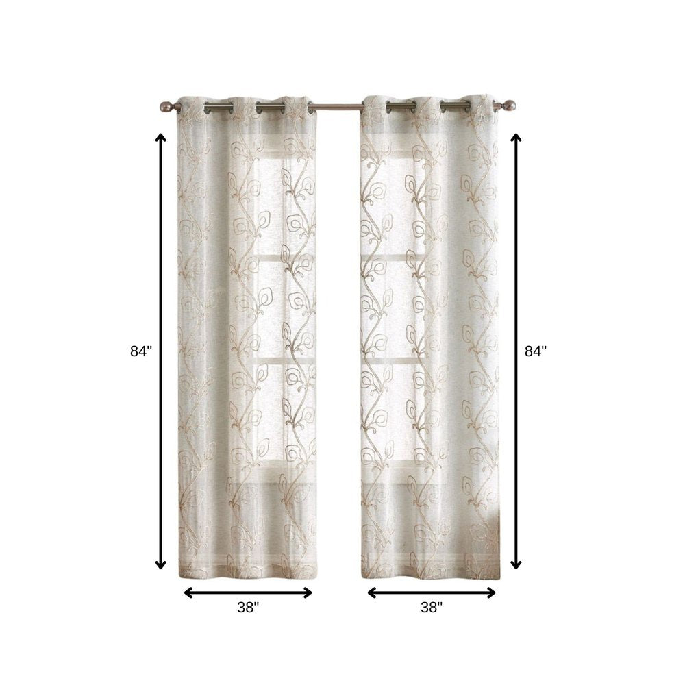 Set of Two 84" Beige Boho Embroidered Window Panels