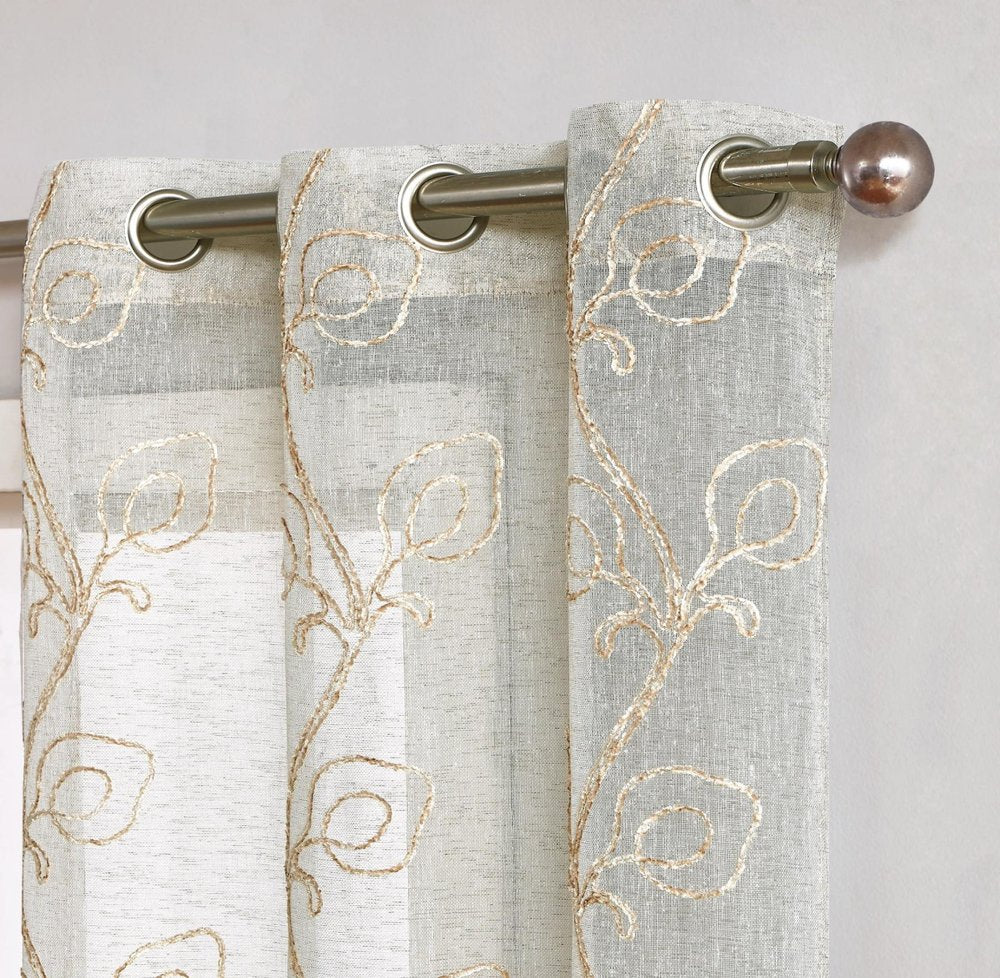 Set of Two 84" Beige Boho Embroidered Window Panels