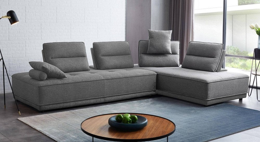 Gray Fabric L Shaped Two Piece Sofa and Chaise Sectional