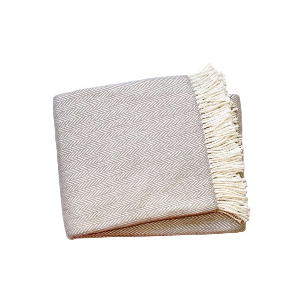 70" X 55" Gray And White Herringbone Cotton Blend Woven Throw Blanket with Tassels