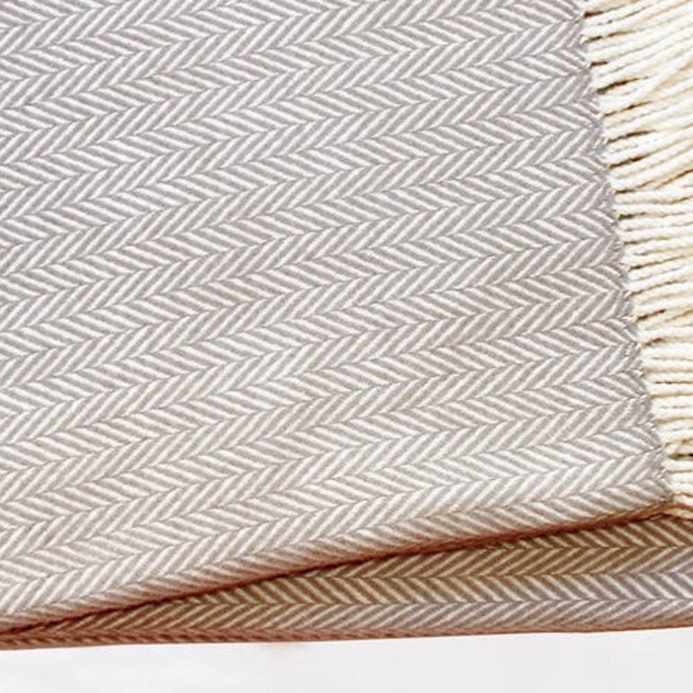 70" X 55" Gray And White Herringbone Cotton Blend Woven Throw Blanket with Tassels