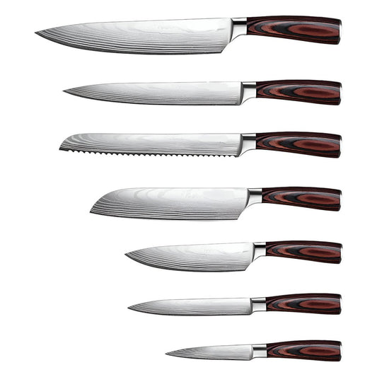 Black And Brown Wood Seven Piece Cutlery Set