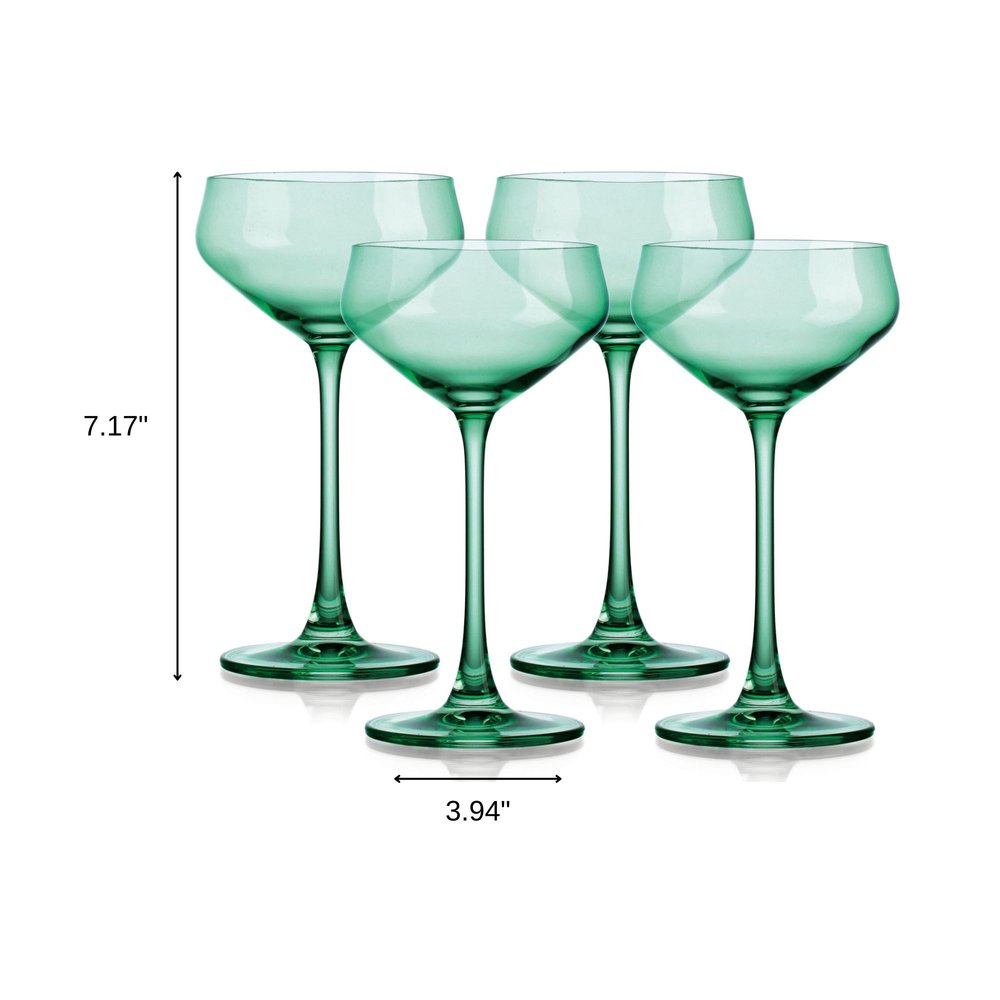 Set of Four Green Crystal Shallow Bowl Stemmed Coupe
