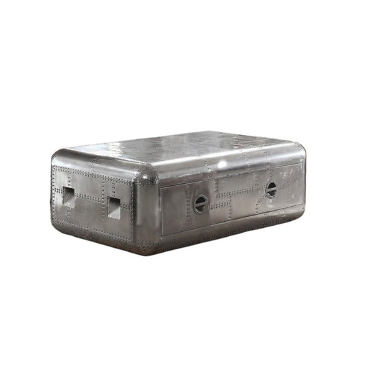 52" Silver Aluminum Solid Coffee Table With Drawer