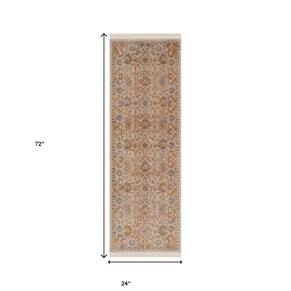 2' X 6' Ivory Oriental Runner Rug