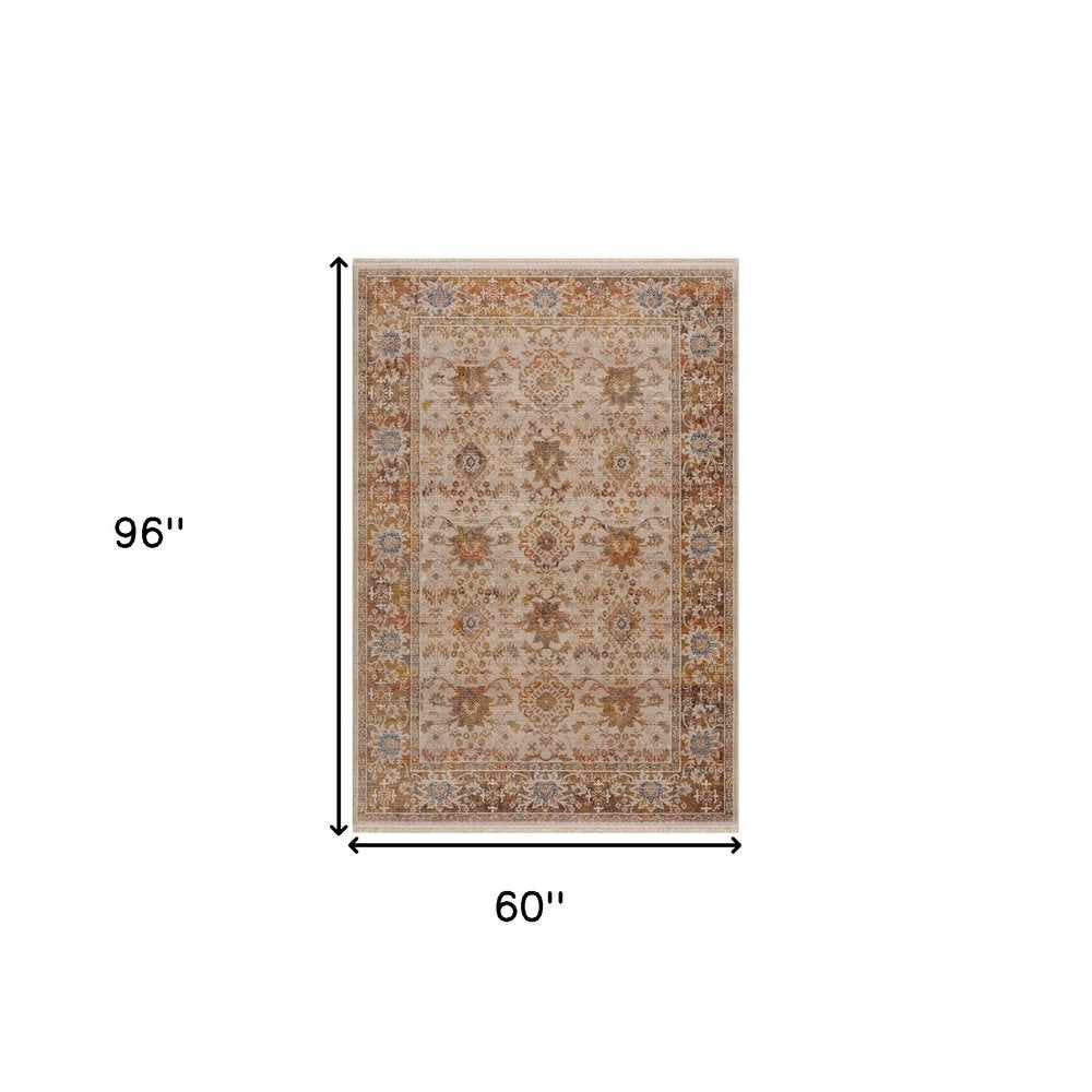 5' X 8' Ivory Oriental Area Rug
