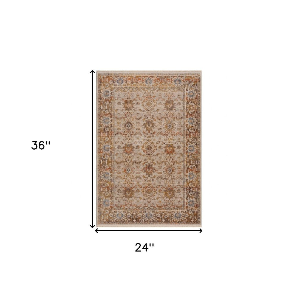 2' X 3' Ivory Oriental Area Rug