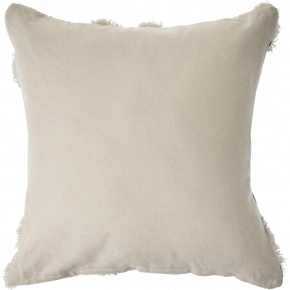 20" X 20" Blue And Cream 100% Cotton Geometric Zippered Pillow