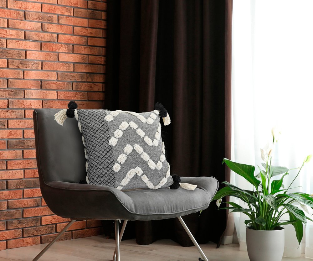 20" Black Gray And Cream Cotton Geometric Throw Pillow with Pompoms