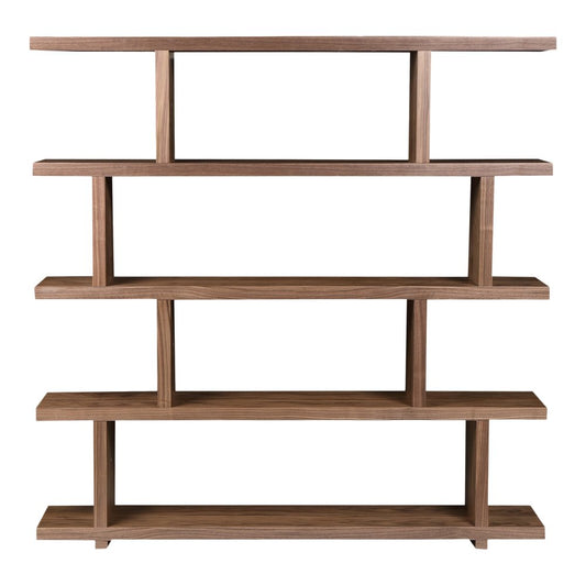 Brown And Natural Wood Five Tier Bookcase
