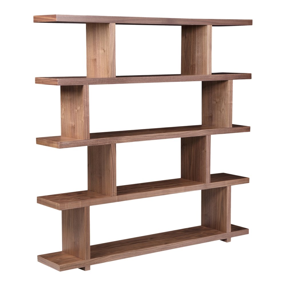 Brown And Natural Wood Five Tier Bookcase