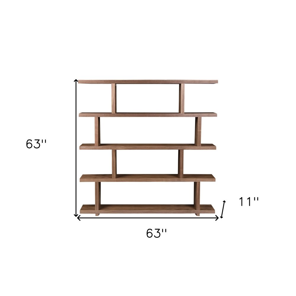 Brown And Natural Wood Five Tier Bookcase