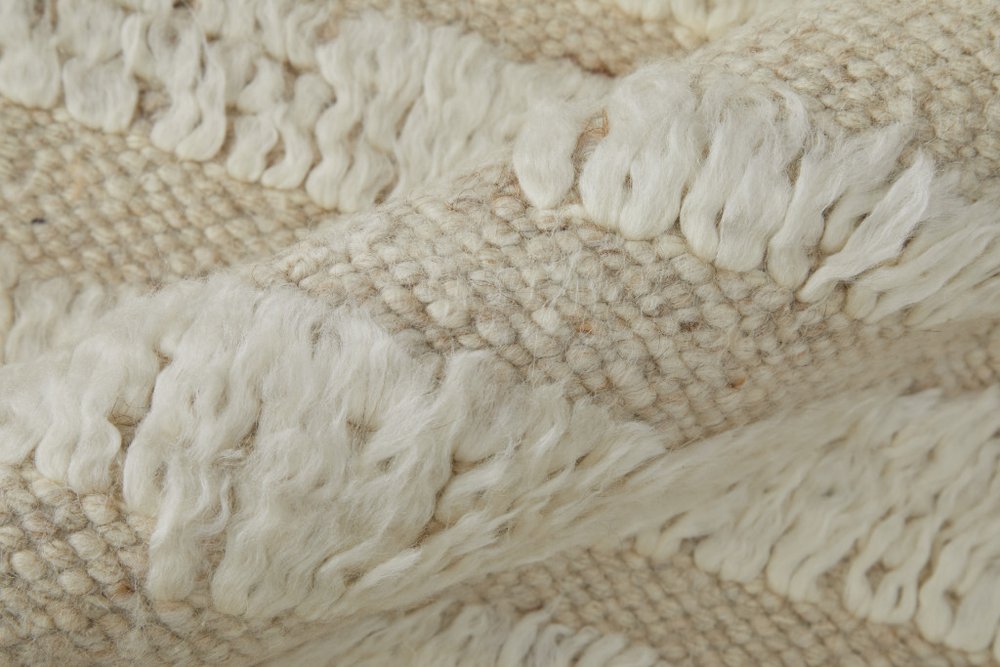 4' X 6' White and Tan Wool Striped Hand Woven Area Rug