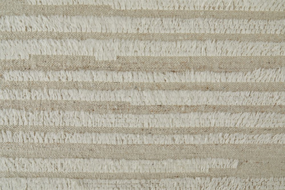 4' X 6' White and Tan Wool Striped Hand Woven Area Rug