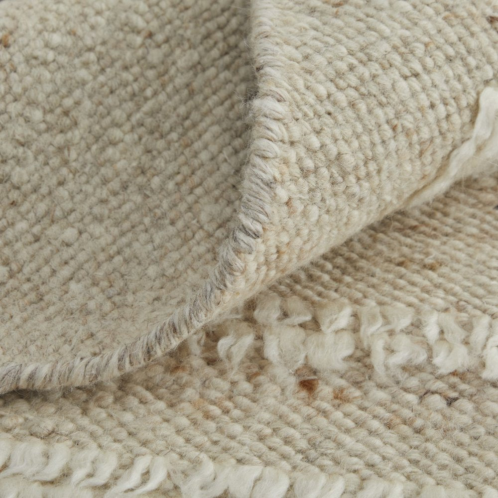 4' X 6' White and Tan Wool Striped Hand Woven Area Rug