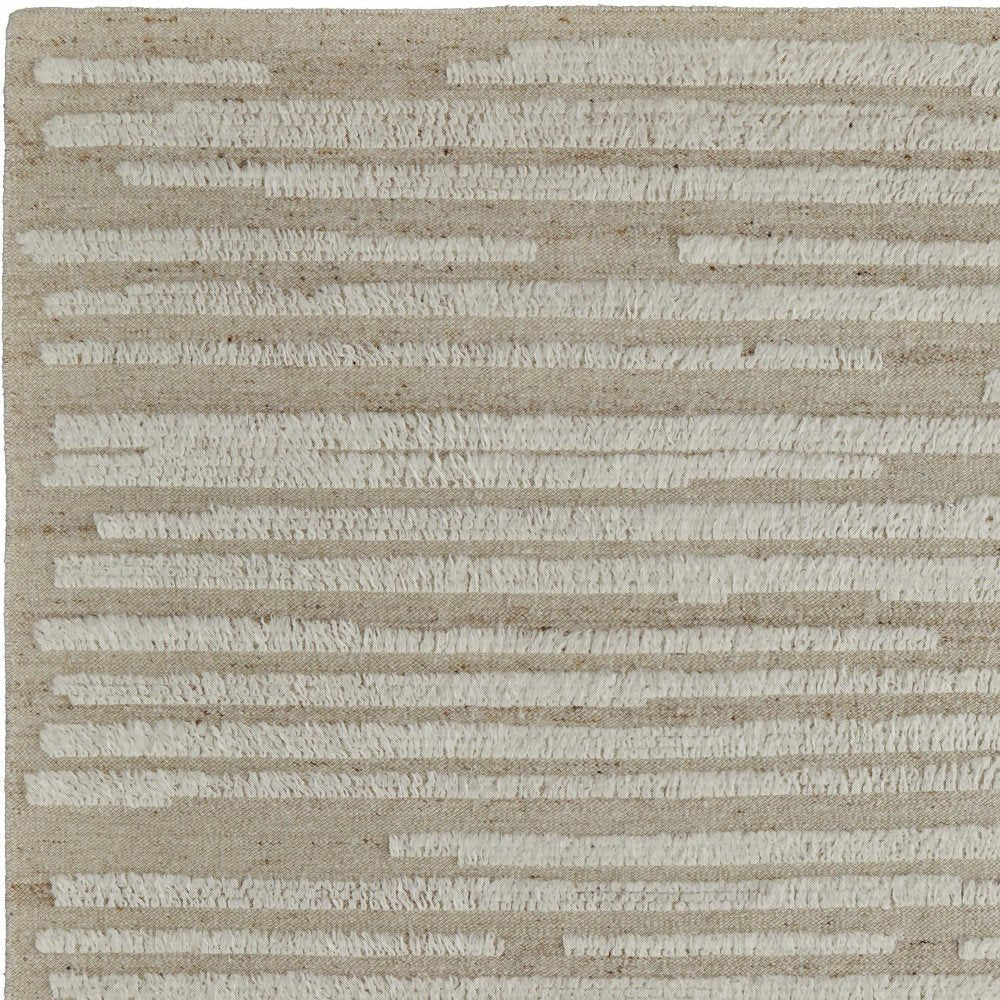 4' X 6' White and Tan Wool Striped Hand Woven Area Rug