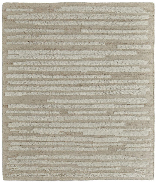 4' X 6' White and Tan Wool Striped Hand Woven Area Rug