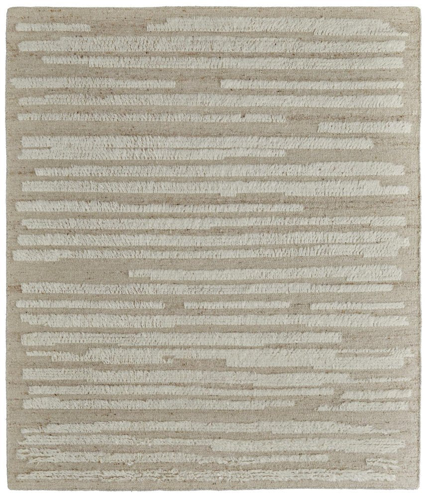4' X 6' White and Tan Wool Striped Hand Woven Area Rug