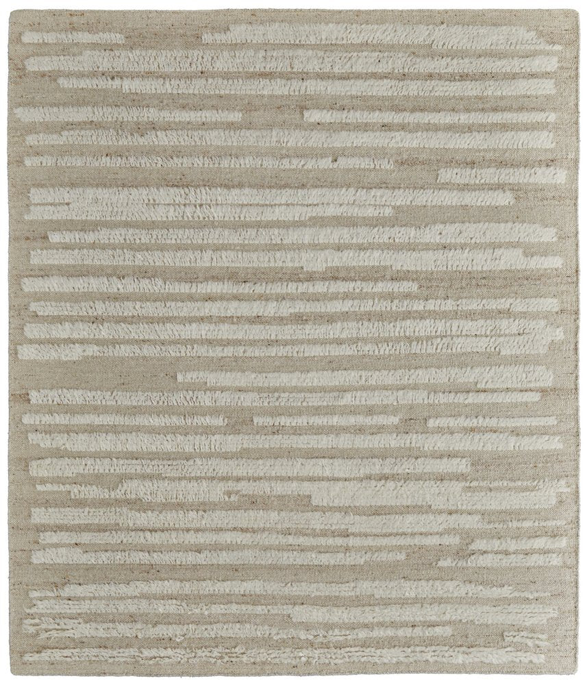 4' X 6' White and Tan Wool Striped Hand Woven Area Rug