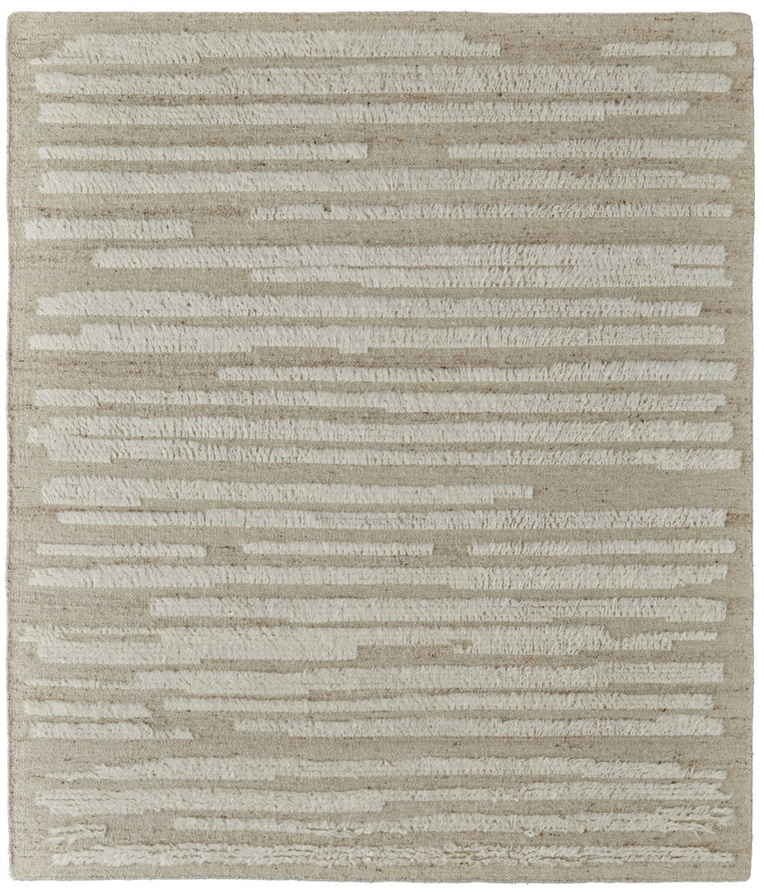 4' X 6' White and Tan Wool Striped Hand Woven Area Rug