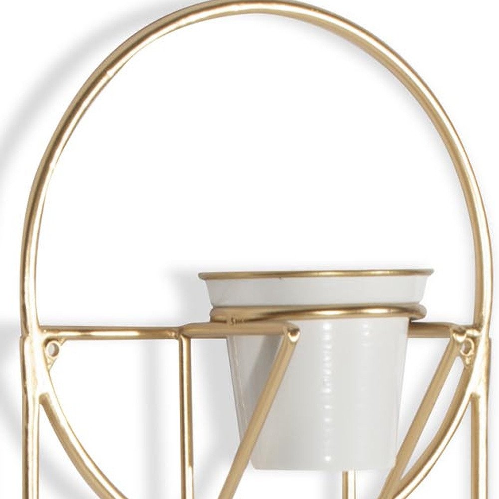 Gold And White Metal 10 Ounce Oval Wall Planter