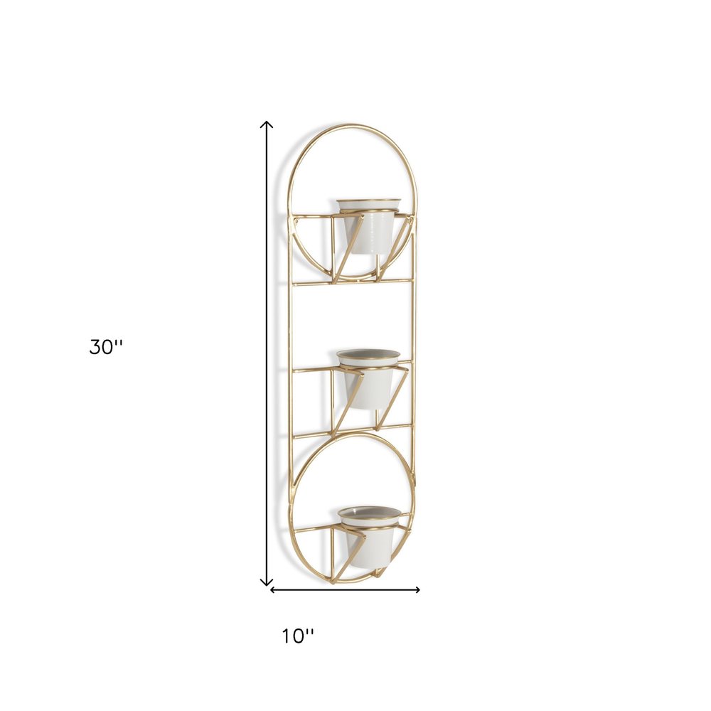 Gold And White Metal 10 Ounce Oval Wall Planter