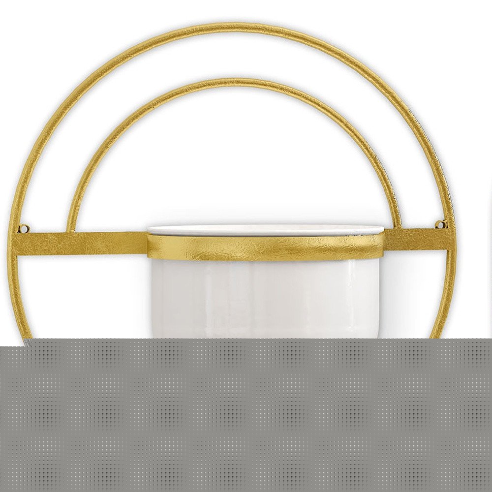 Set of Three Gold And White Metal 10 Ounce Wall Planters