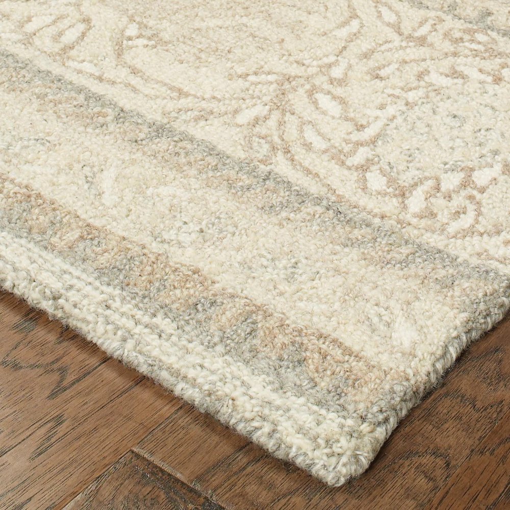 8' Sand Wool Floral Hand Tufted Runner Rug