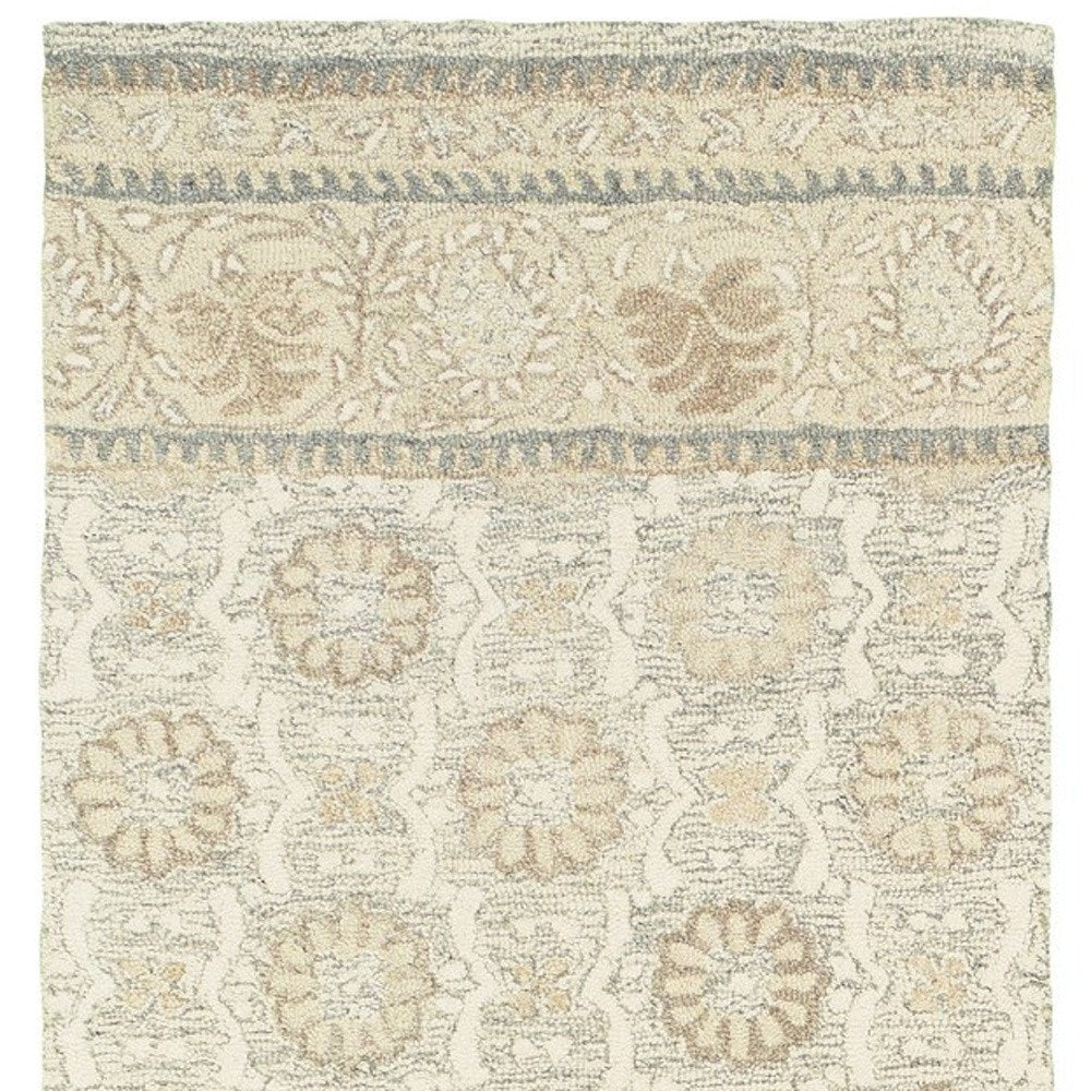 8' Sand Wool Floral Hand Tufted Runner Rug